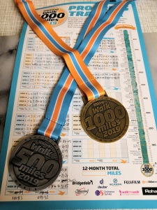 Image of my silver 500 mile and gold 1000 mile medals